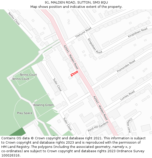 91, MALDEN ROAD, SUTTON, SM3 8QU: Location map and indicative extent of plot