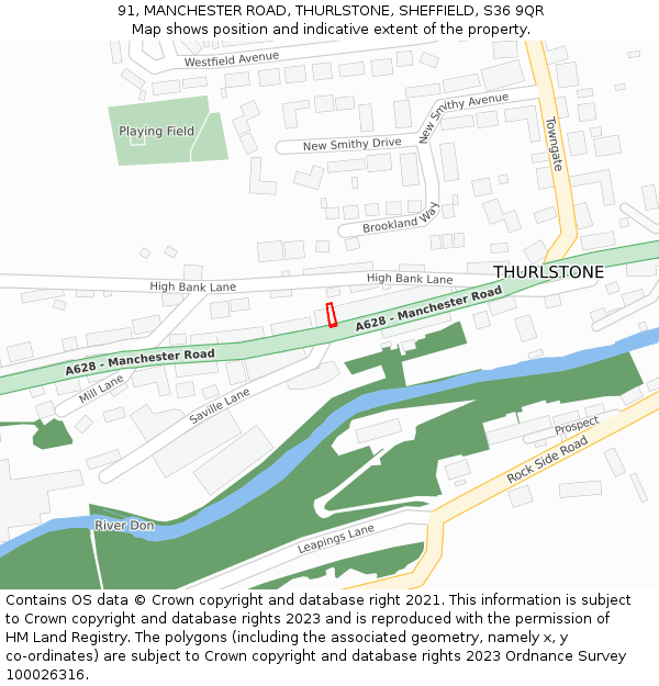 91, MANCHESTER ROAD, THURLSTONE, SHEFFIELD, S36 9QR: Location map and indicative extent of plot