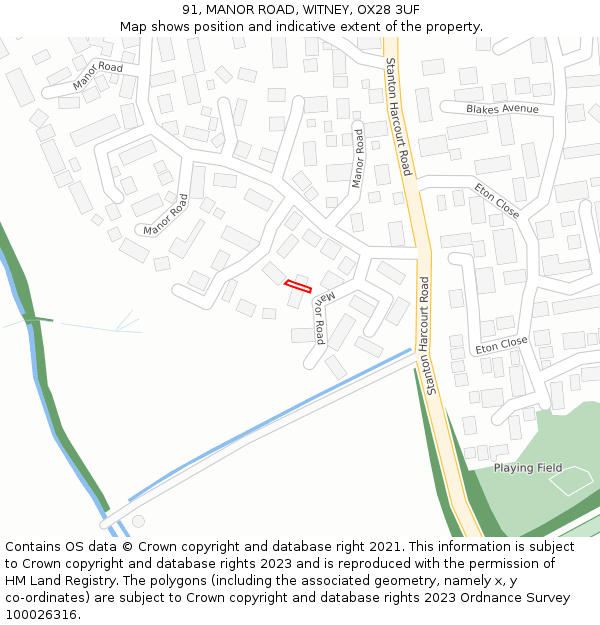 91, MANOR ROAD, WITNEY, OX28 3UF: Location map and indicative extent of plot