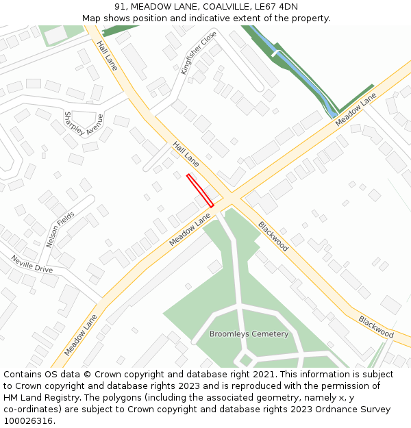 91, MEADOW LANE, COALVILLE, LE67 4DN: Location map and indicative extent of plot