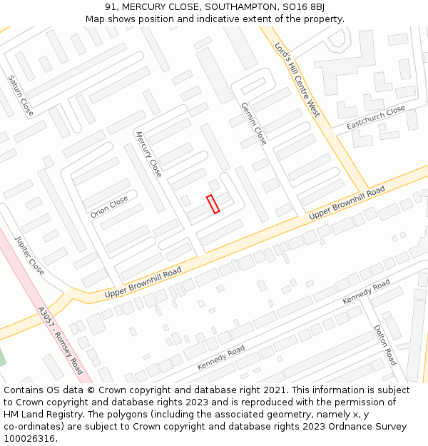 91, MERCURY CLOSE, SOUTHAMPTON, SO16 8BJ: Location map and indicative extent of plot
