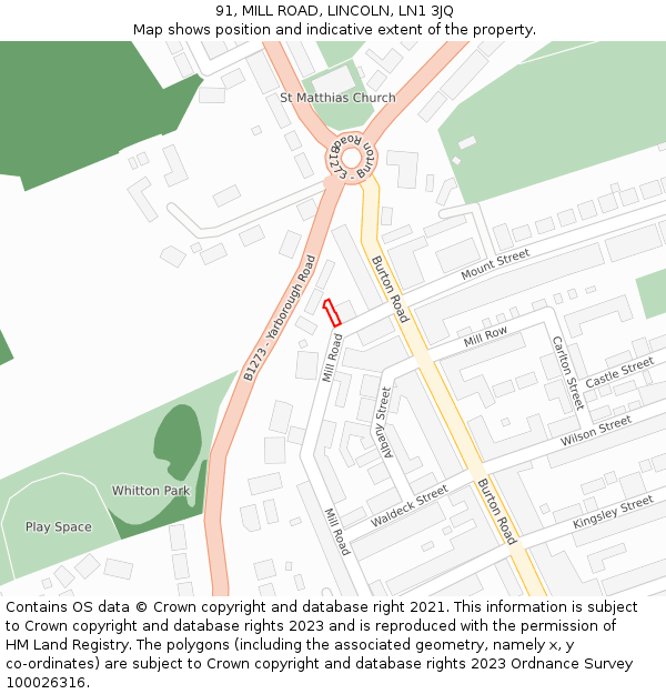 91, MILL ROAD, LINCOLN, LN1 3JQ: Location map and indicative extent of plot