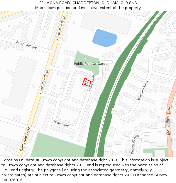91, MONA ROAD, CHADDERTON, OLDHAM, OL9 8ND: Location map and indicative extent of plot