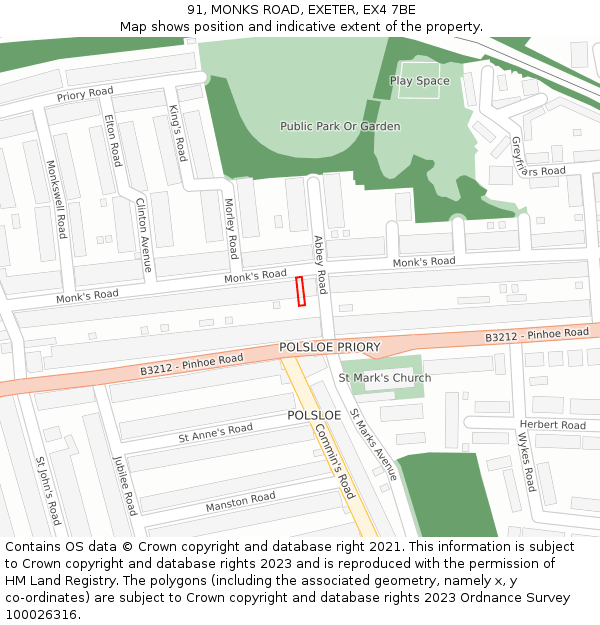 91, MONKS ROAD, EXETER, EX4 7BE: Location map and indicative extent of plot