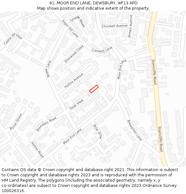 91, MOOR END LANE, DEWSBURY, WF13 4PD: Location map and indicative extent of plot