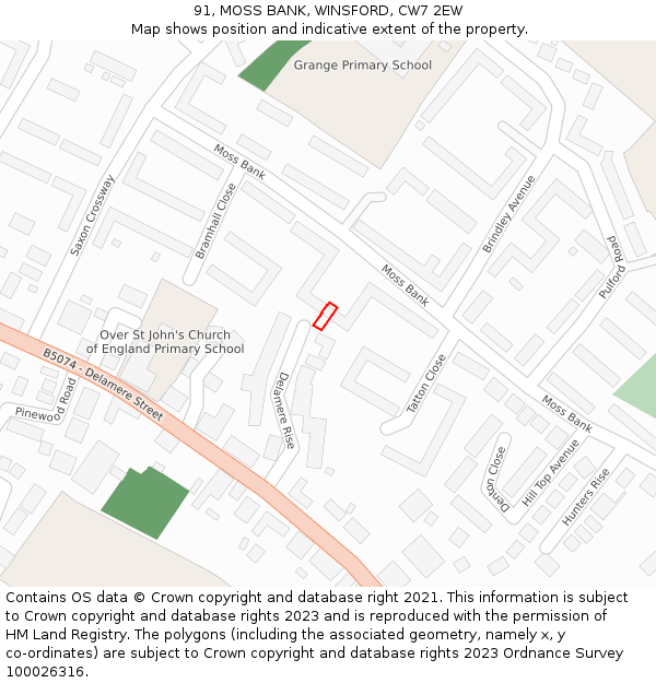 91, MOSS BANK, WINSFORD, CW7 2EW: Location map and indicative extent of plot