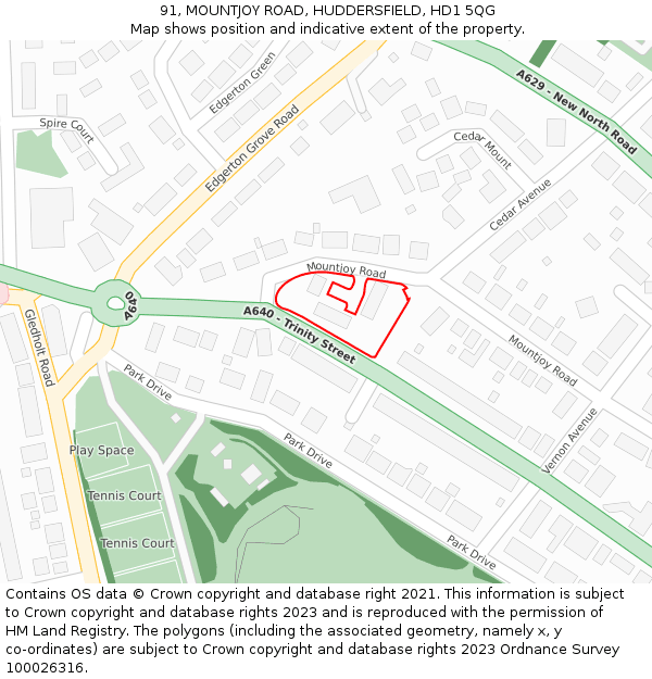 91, MOUNTJOY ROAD, HUDDERSFIELD, HD1 5QG: Location map and indicative extent of plot