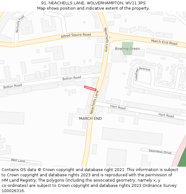 91, NEACHELLS LANE, WOLVERHAMPTON, WV11 3PS: Location map and indicative extent of plot