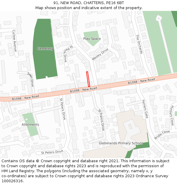 91, NEW ROAD, CHATTERIS, PE16 6BT: Location map and indicative extent of plot