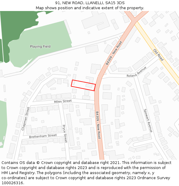 91, NEW ROAD, LLANELLI, SA15 3DS: Location map and indicative extent of plot
