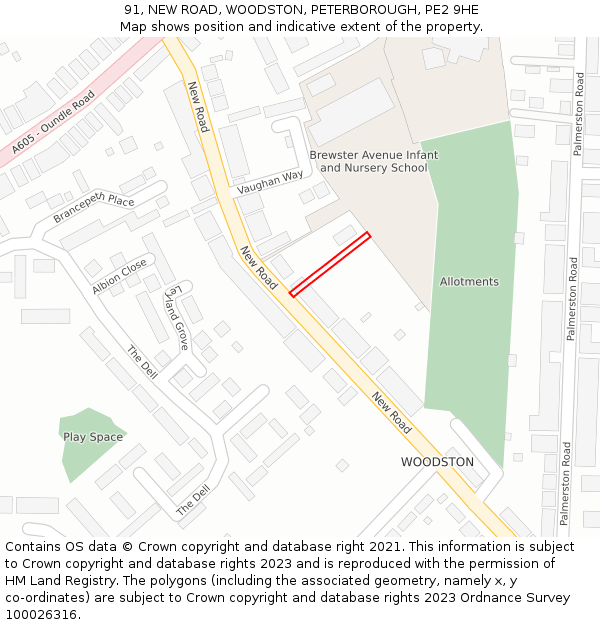 91, NEW ROAD, WOODSTON, PETERBOROUGH, PE2 9HE: Location map and indicative extent of plot