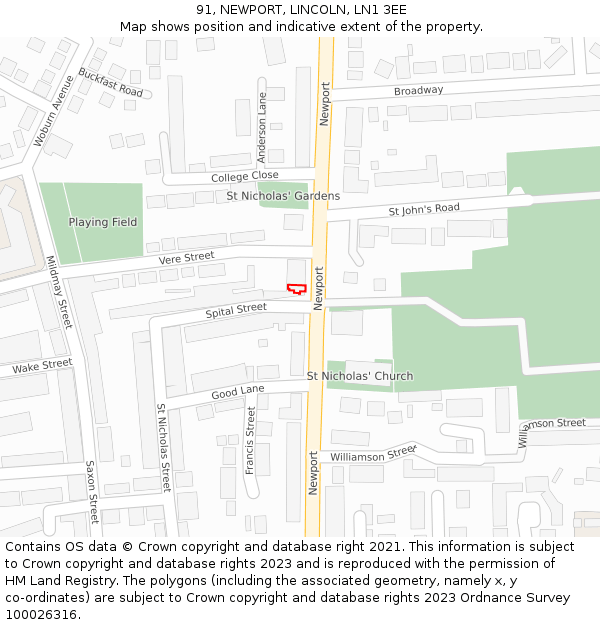 91, NEWPORT, LINCOLN, LN1 3EE: Location map and indicative extent of plot