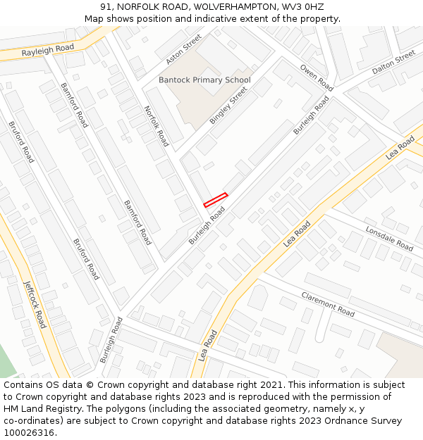 91, NORFOLK ROAD, WOLVERHAMPTON, WV3 0HZ: Location map and indicative extent of plot