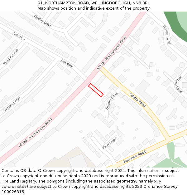 91, NORTHAMPTON ROAD, WELLINGBOROUGH, NN8 3PL: Location map and indicative extent of plot