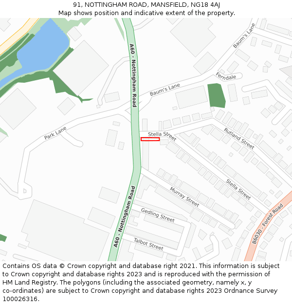 91, NOTTINGHAM ROAD, MANSFIELD, NG18 4AJ: Location map and indicative extent of plot