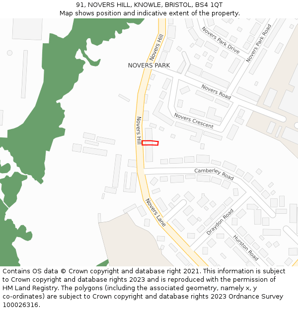 91, NOVERS HILL, KNOWLE, BRISTOL, BS4 1QT: Location map and indicative extent of plot