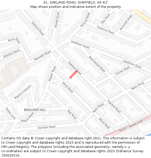 91, OAKLAND ROAD, SHEFFIELD, S6 4LT: Location map and indicative extent of plot