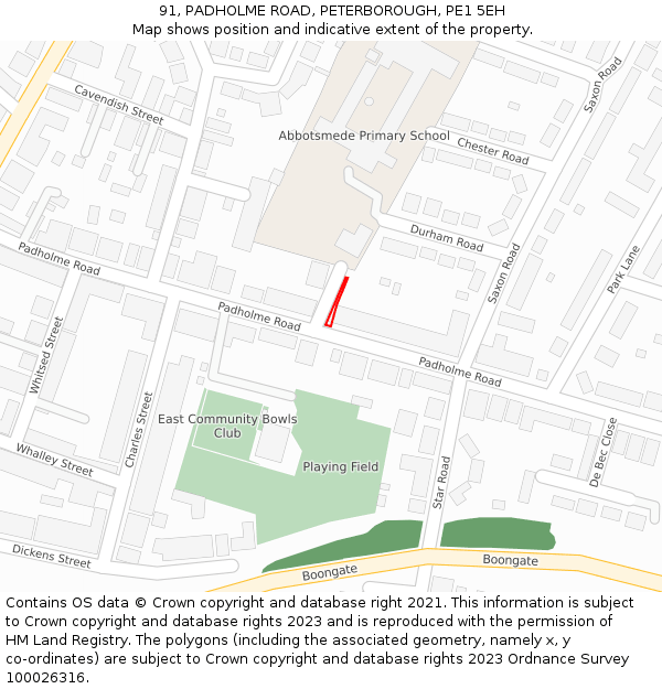 91, PADHOLME ROAD, PETERBOROUGH, PE1 5EH: Location map and indicative extent of plot