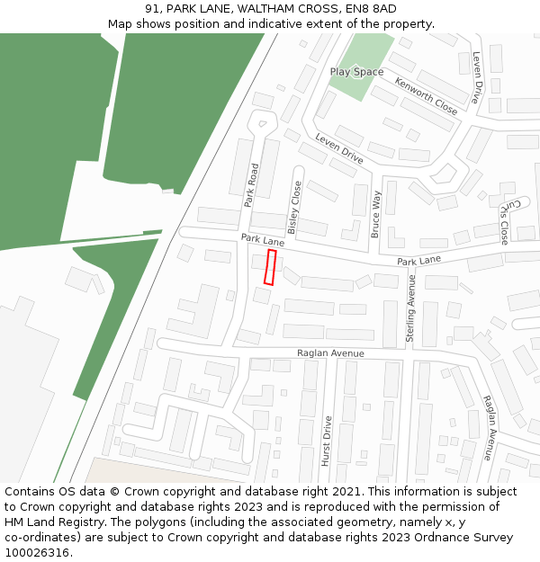 91, PARK LANE, WALTHAM CROSS, EN8 8AD: Location map and indicative extent of plot