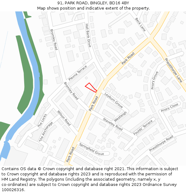 91, PARK ROAD, BINGLEY, BD16 4BY: Location map and indicative extent of plot