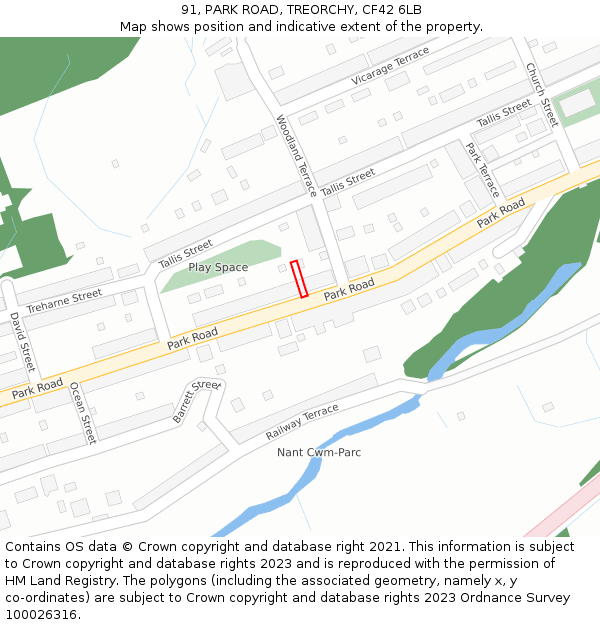 91, PARK ROAD, TREORCHY, CF42 6LB: Location map and indicative extent of plot