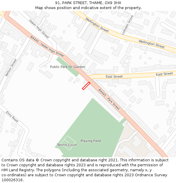 91, PARK STREET, THAME, OX9 3HX: Location map and indicative extent of plot