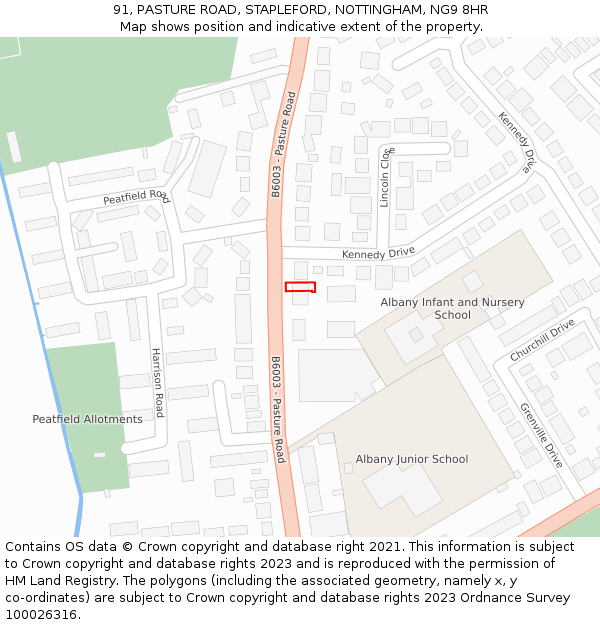 91, PASTURE ROAD, STAPLEFORD, NOTTINGHAM, NG9 8HR: Location map and indicative extent of plot