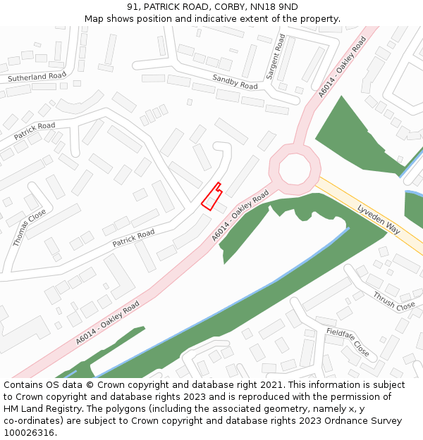 91, PATRICK ROAD, CORBY, NN18 9ND: Location map and indicative extent of plot