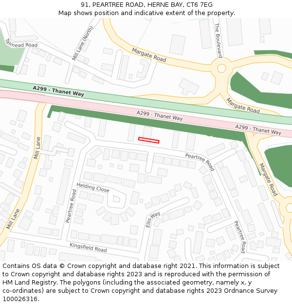 91, PEARTREE ROAD, HERNE BAY, CT6 7EG: Location map and indicative extent of plot