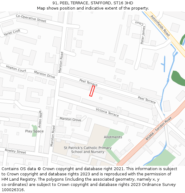 91, PEEL TERRACE, STAFFORD, ST16 3HD: Location map and indicative extent of plot