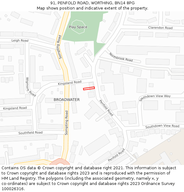 91, PENFOLD ROAD, WORTHING, BN14 8PG: Location map and indicative extent of plot