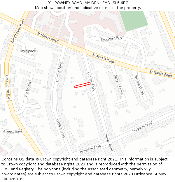 91, POWNEY ROAD, MAIDENHEAD, SL6 6EG: Location map and indicative extent of plot