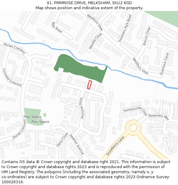 91, PRIMROSE DRIVE, MELKSHAM, SN12 6GD: Location map and indicative extent of plot