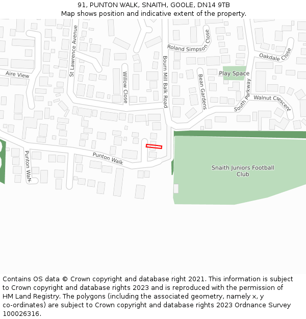 91, PUNTON WALK, SNAITH, GOOLE, DN14 9TB: Location map and indicative extent of plot