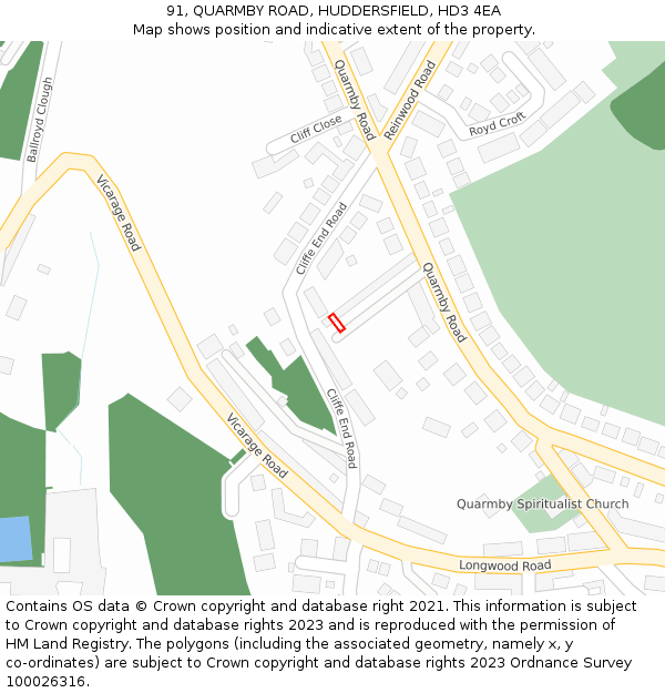 91, QUARMBY ROAD, HUDDERSFIELD, HD3 4EA: Location map and indicative extent of plot