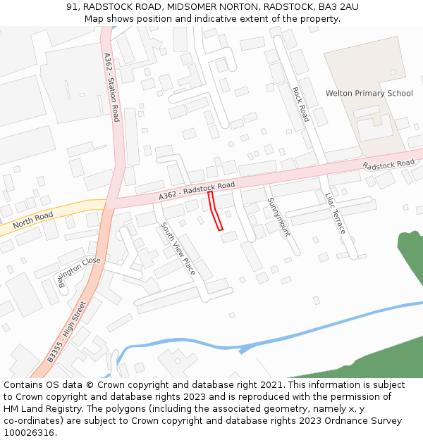 91, RADSTOCK ROAD, MIDSOMER NORTON, RADSTOCK, BA3 2AU: Location map and indicative extent of plot