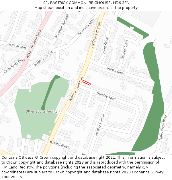 91, RASTRICK COMMON, BRIGHOUSE, HD6 3EN: Location map and indicative extent of plot