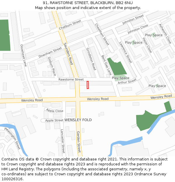 91, RAWSTORNE STREET, BLACKBURN, BB2 6NU: Location map and indicative extent of plot