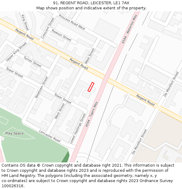 91, REGENT ROAD, LEICESTER, LE1 7AX: Location map and indicative extent of plot