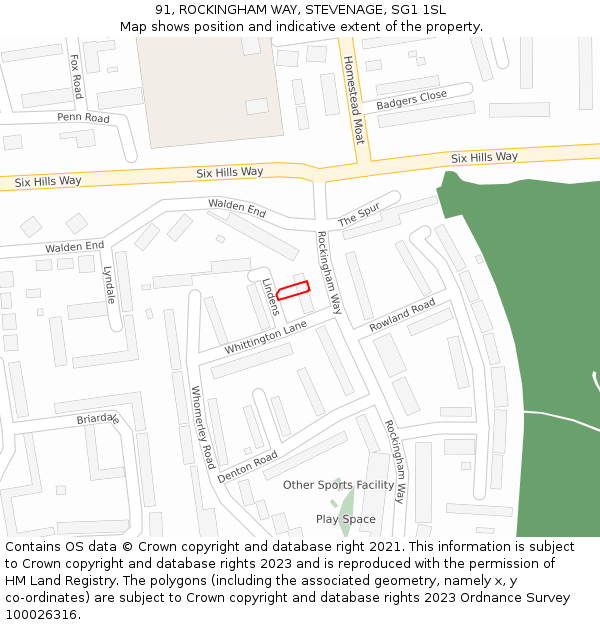 91, ROCKINGHAM WAY, STEVENAGE, SG1 1SL: Location map and indicative extent of plot