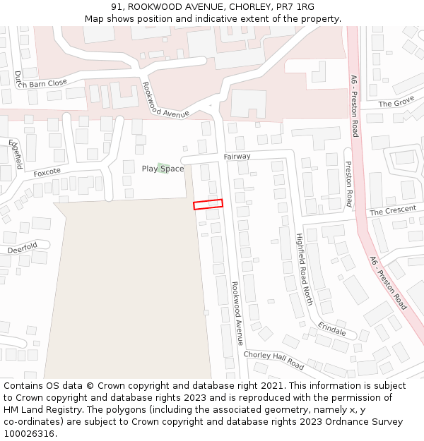 91, ROOKWOOD AVENUE, CHORLEY, PR7 1RG: Location map and indicative extent of plot