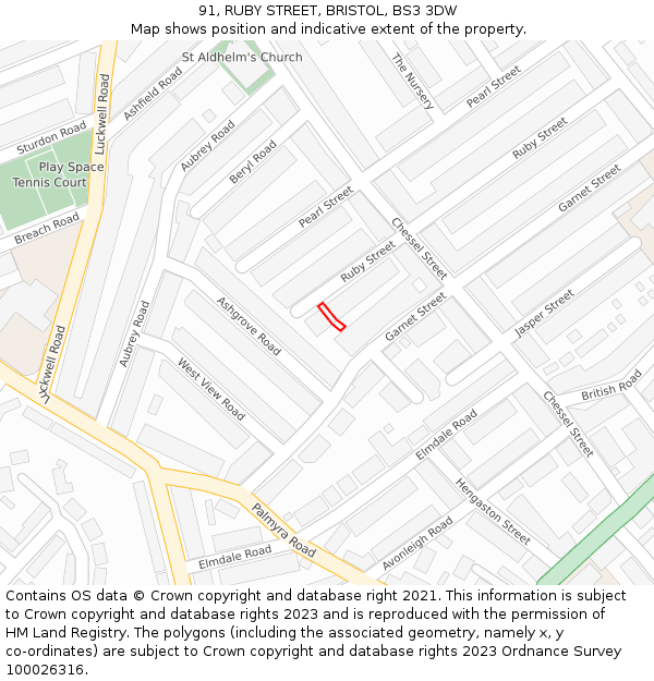 91, RUBY STREET, BRISTOL, BS3 3DW: Location map and indicative extent of plot