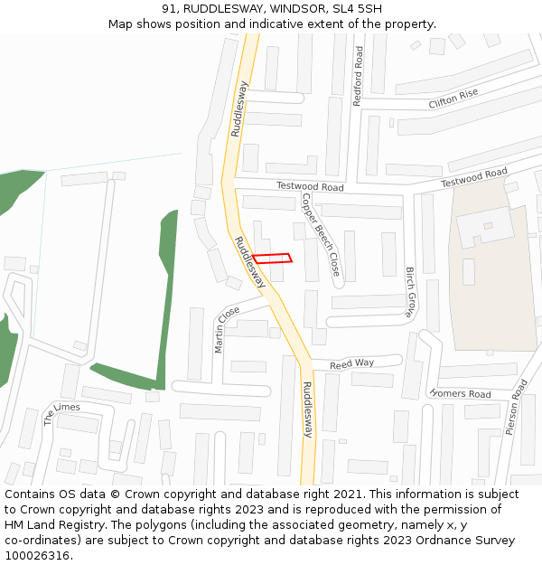 91, RUDDLESWAY, WINDSOR, SL4 5SH: Location map and indicative extent of plot