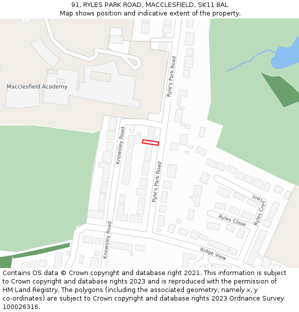 91, RYLES PARK ROAD, MACCLESFIELD, SK11 8AL: Location map and indicative extent of plot