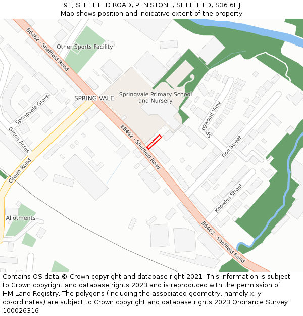 91, SHEFFIELD ROAD, PENISTONE, SHEFFIELD, S36 6HJ: Location map and indicative extent of plot