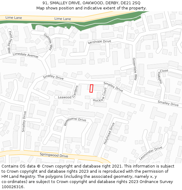 91, SMALLEY DRIVE, OAKWOOD, DERBY, DE21 2SQ: Location map and indicative extent of plot