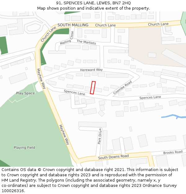 91, SPENCES LANE, LEWES, BN7 2HQ: Location map and indicative extent of plot