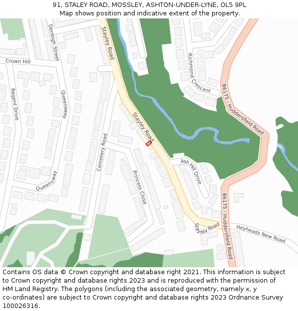 91, STALEY ROAD, MOSSLEY, ASHTON-UNDER-LYNE, OL5 9PL: Location map and indicative extent of plot