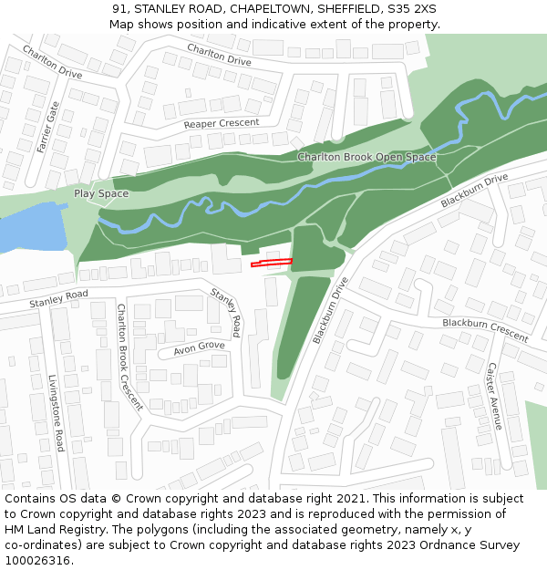 91, STANLEY ROAD, CHAPELTOWN, SHEFFIELD, S35 2XS: Location map and indicative extent of plot