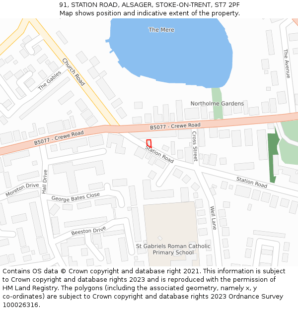 91, STATION ROAD, ALSAGER, STOKE-ON-TRENT, ST7 2PF: Location map and indicative extent of plot